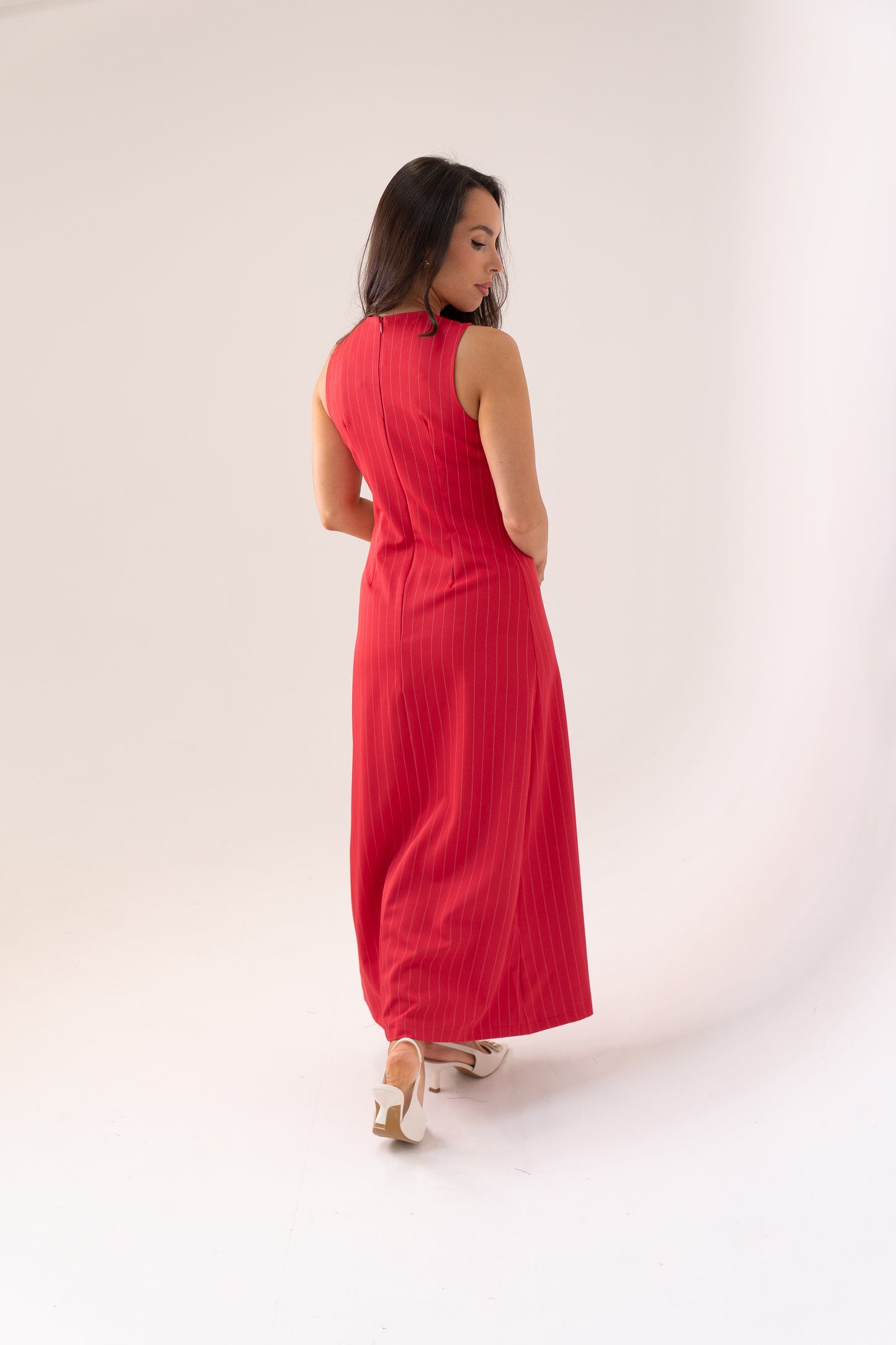 Love Laura Pinstripe Shirt Dress In Raspberry