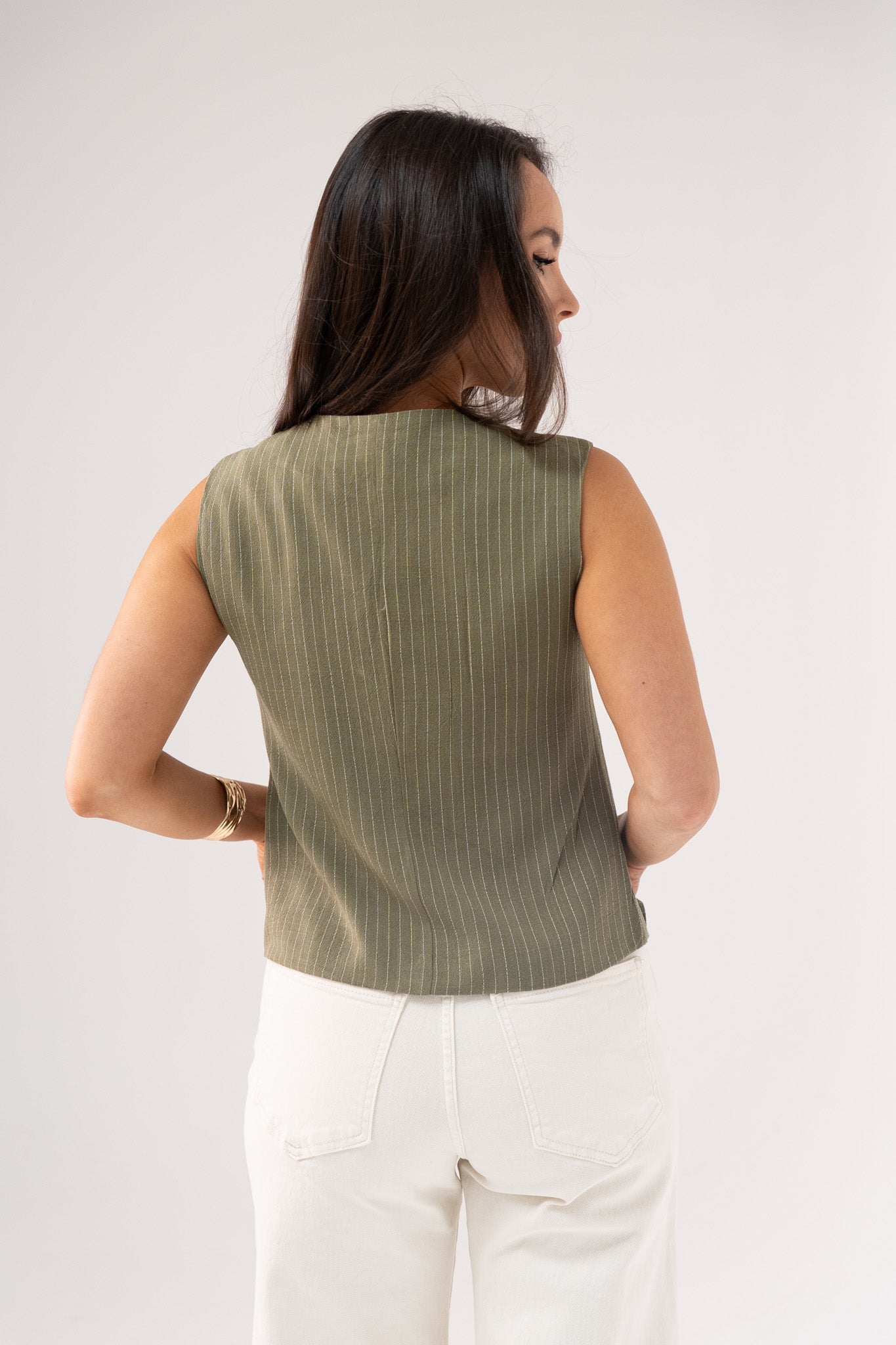 Love Laura Pinstripe Waistcoat In Khaki