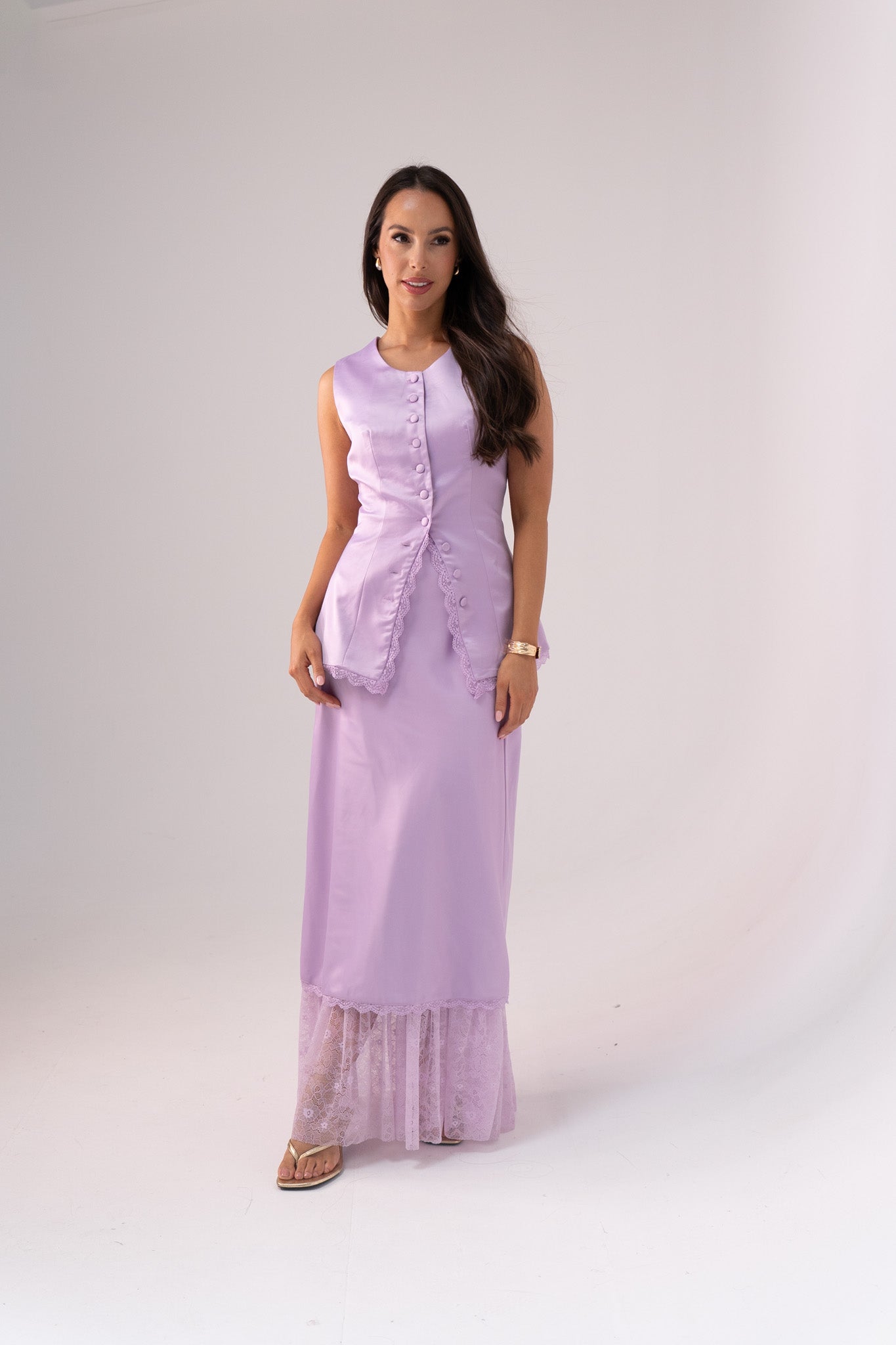 Love Laura Lace Trim Satin Skirt In Lilac