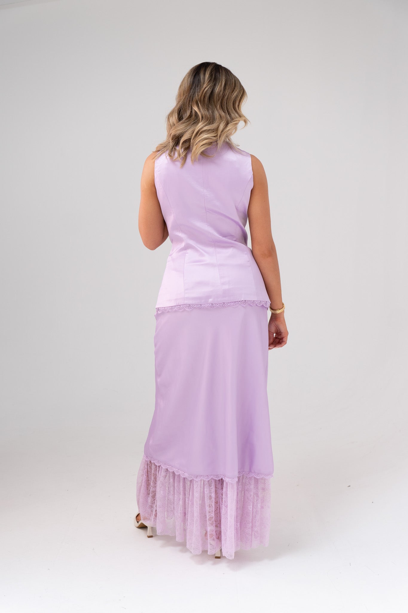 Love Laura Lace Trim Satin Skirt In Lilac
