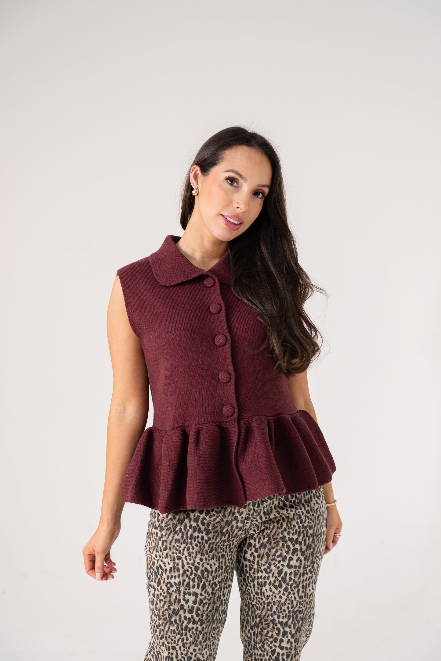 Love Laura Peplum Sleeveless Knit In Burgundy
