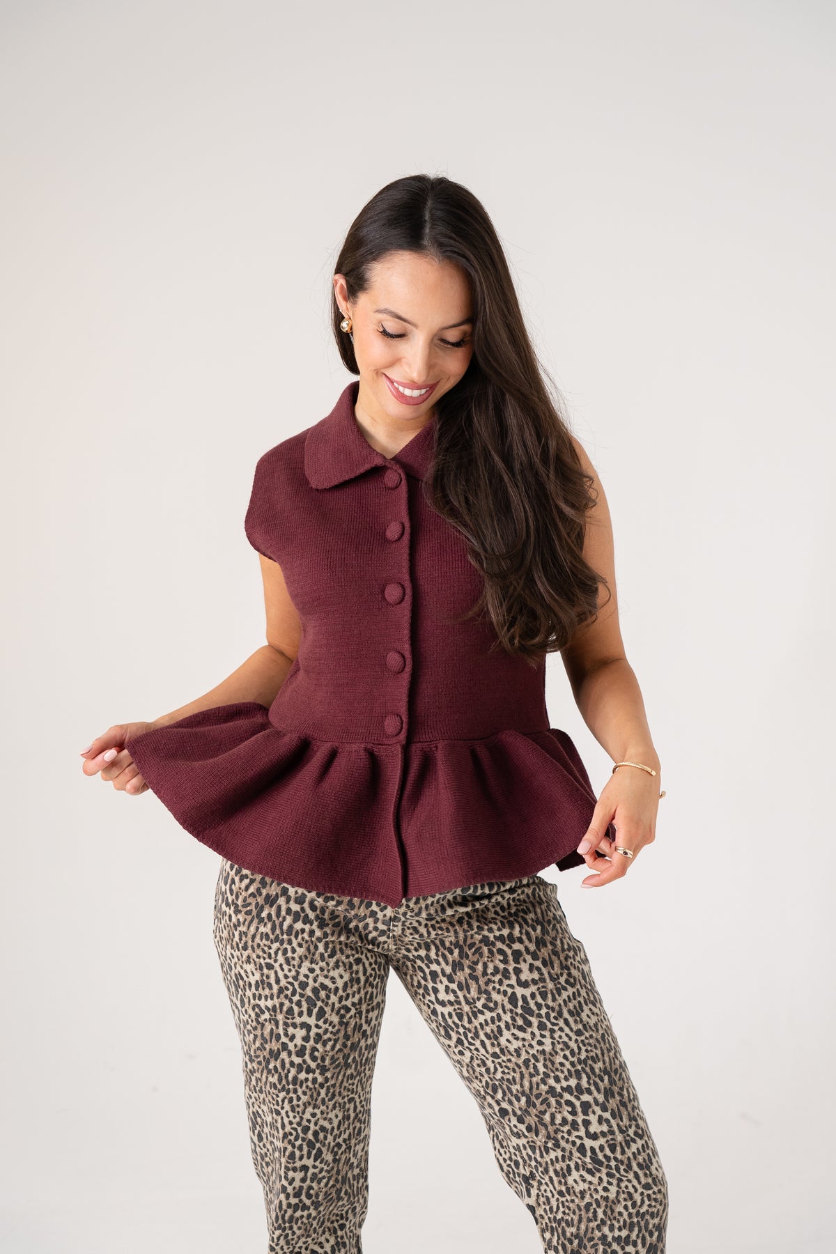 Love Laura Peplum Sleeveless Knit In Burgundy
