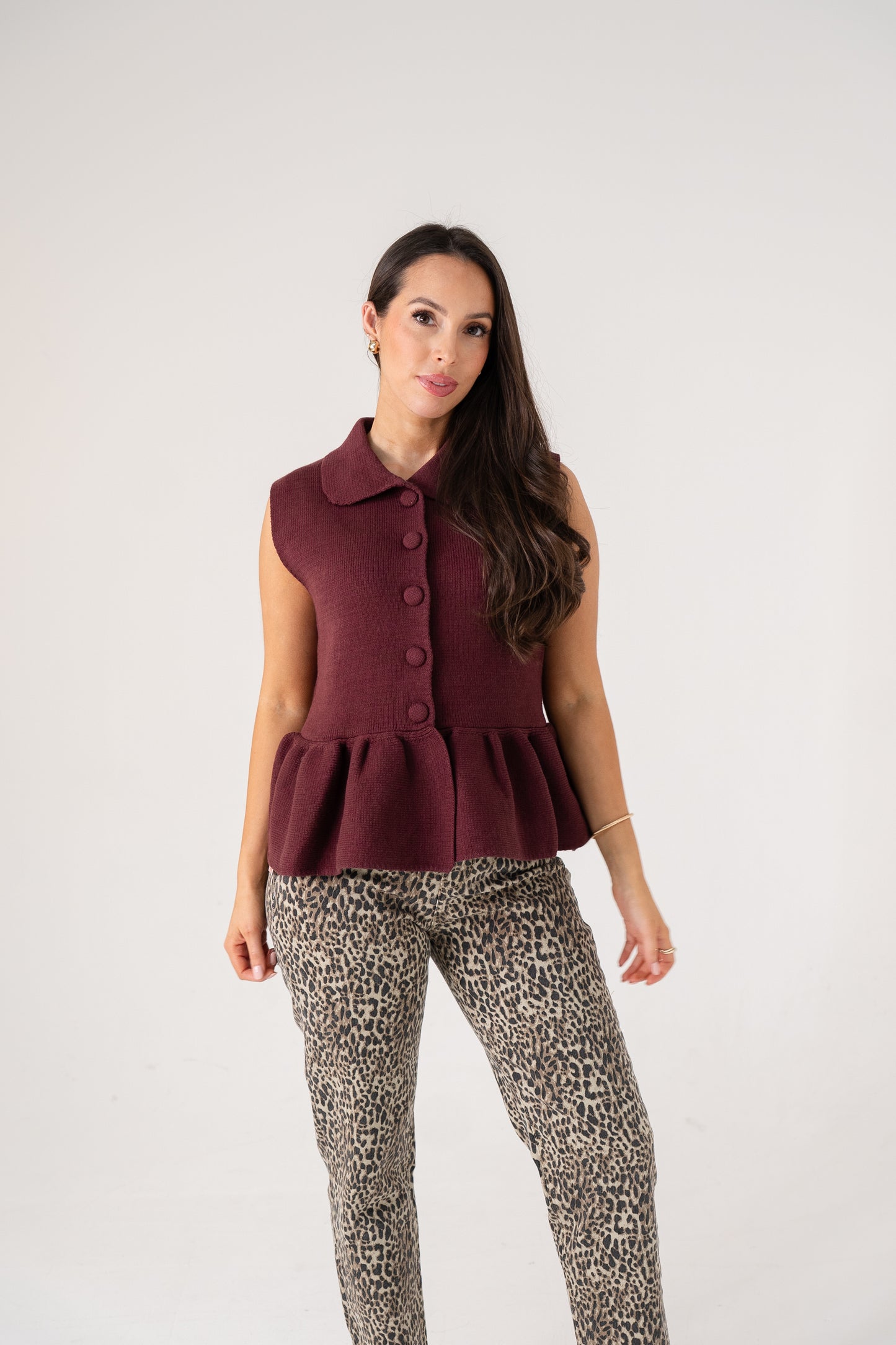 Love Laura Peplum Sleeveless Knit In Burgundy
