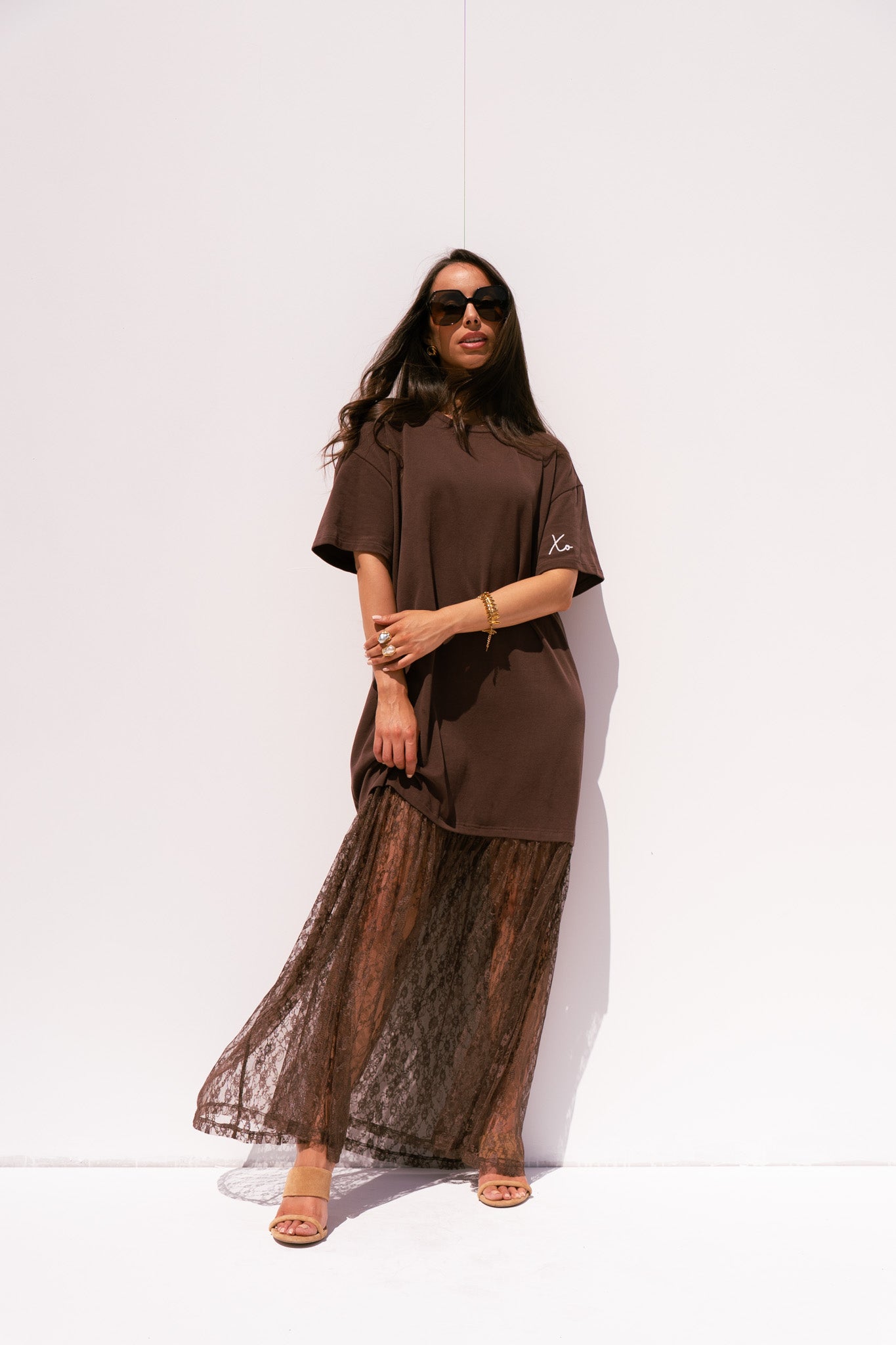 Love Laura Contrast T-Shirt Dress In Chocolate