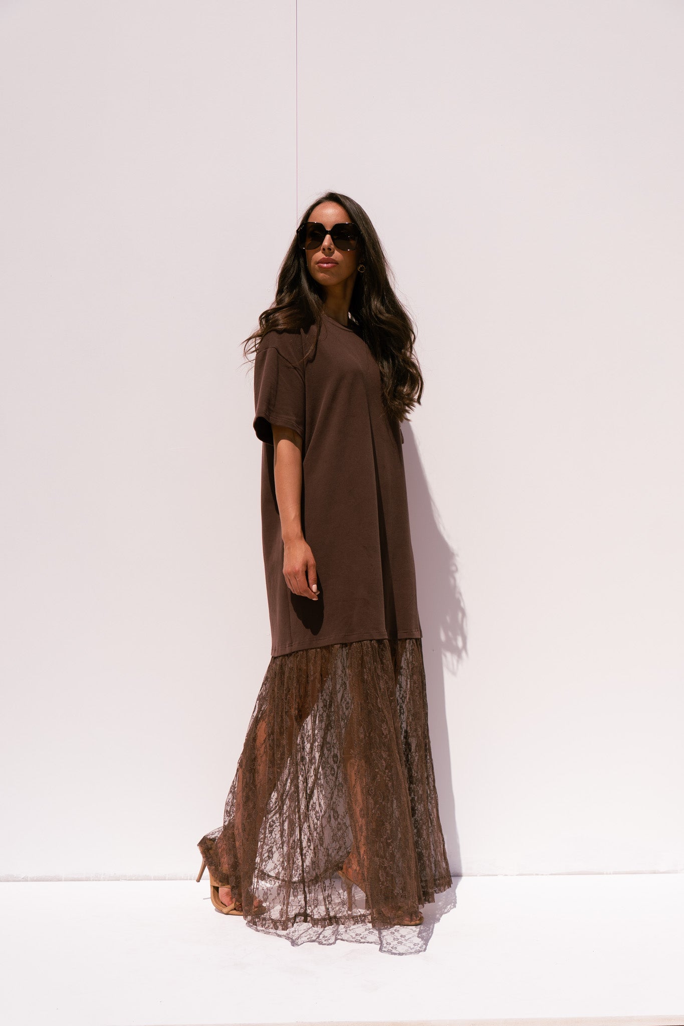 Love Laura Contrast T-Shirt Dress In Chocolate