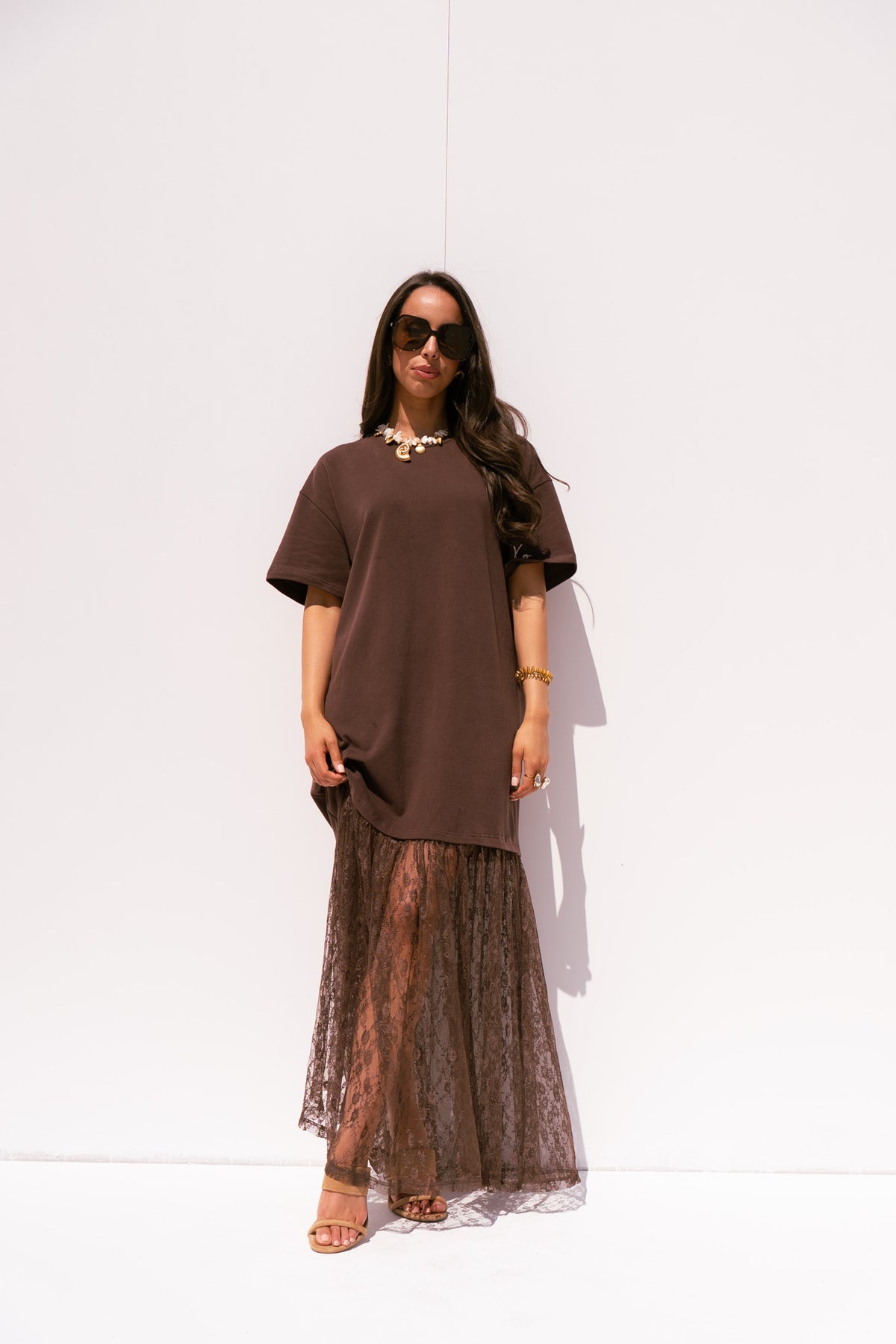 Love Laura Contrast T-Shirt Dress In Chocolate