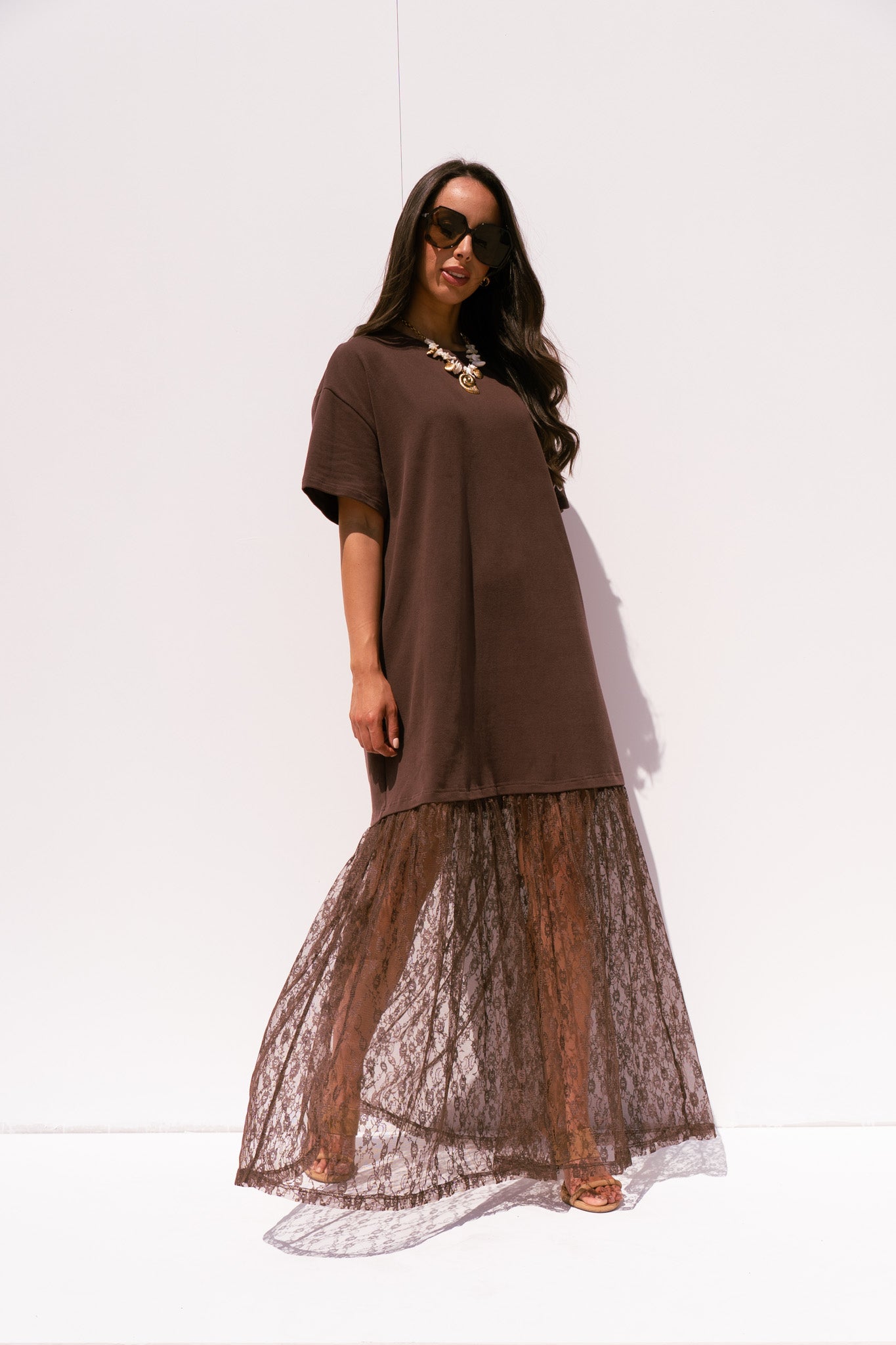 Love Laura Contrast T-Shirt Dress In Chocolate