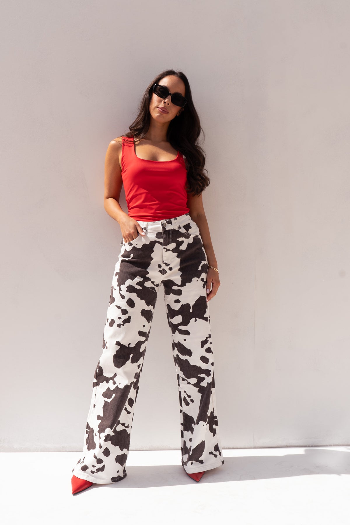 Lynne Wide Leg Jeans In Cow Print