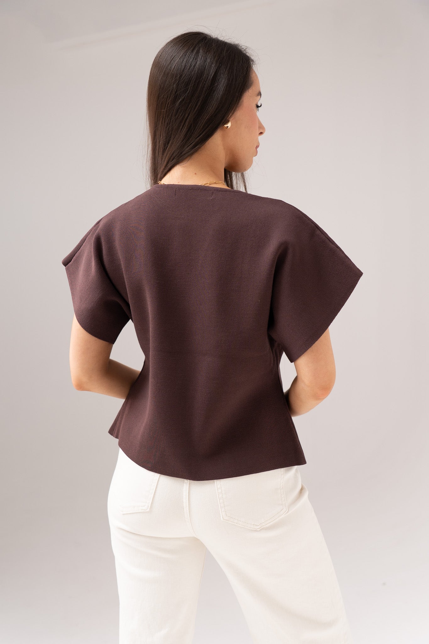 Maria Short Sleeve Cardigan In Chocolate