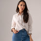 Megan Leopard Print Trim Shirt In White