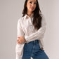 Megan Leopard Print Trim Shirt In White