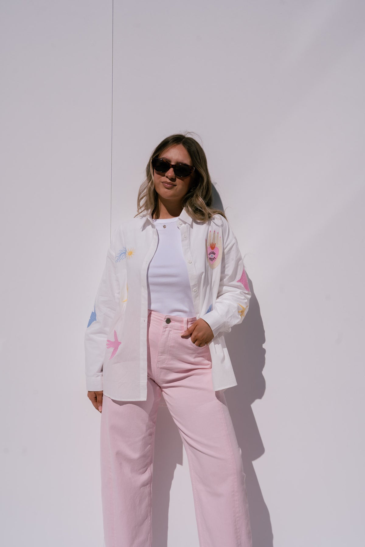 Megan Multi Print Shirt In White