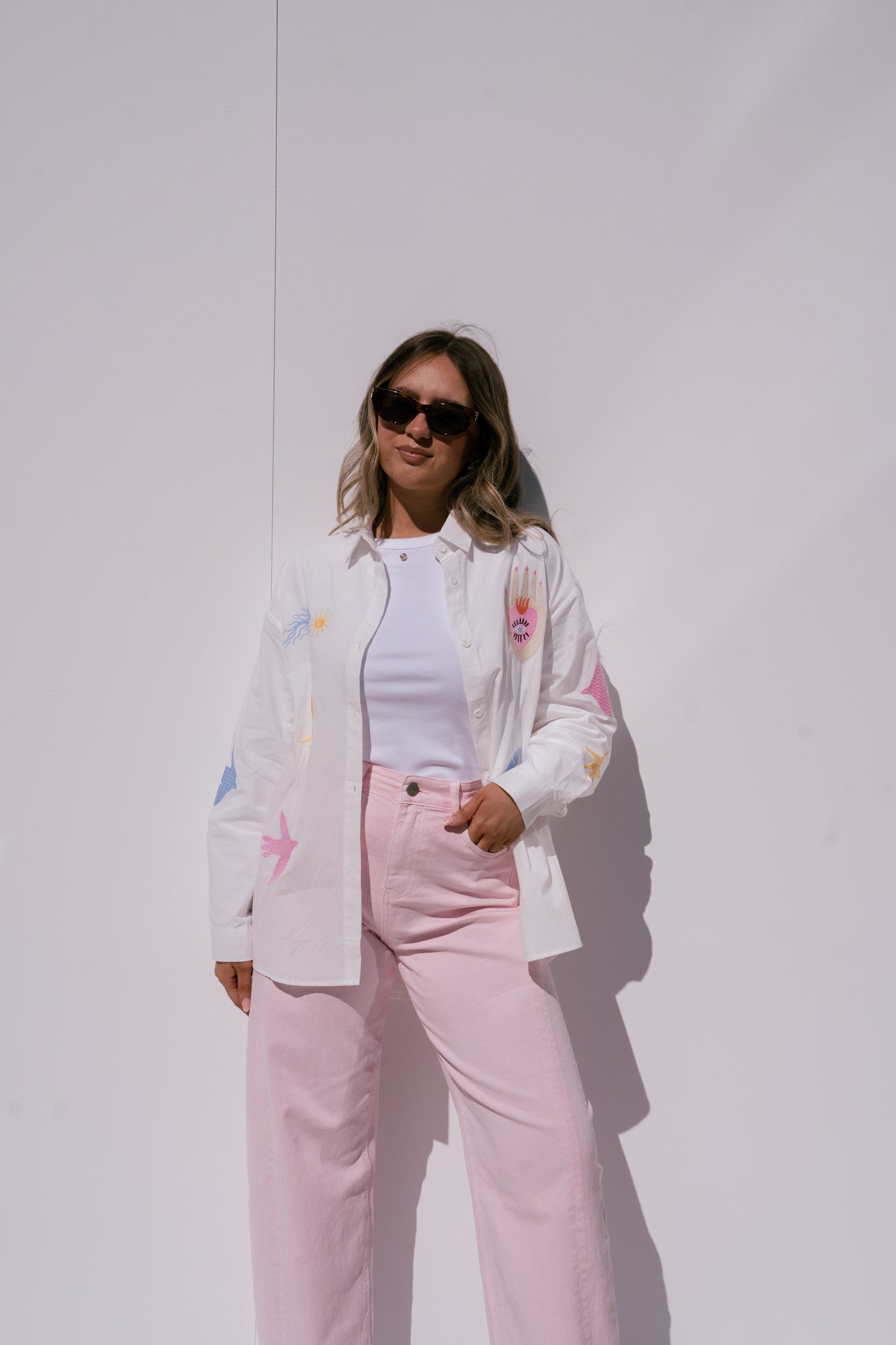 Megan Multi Print Shirt In White