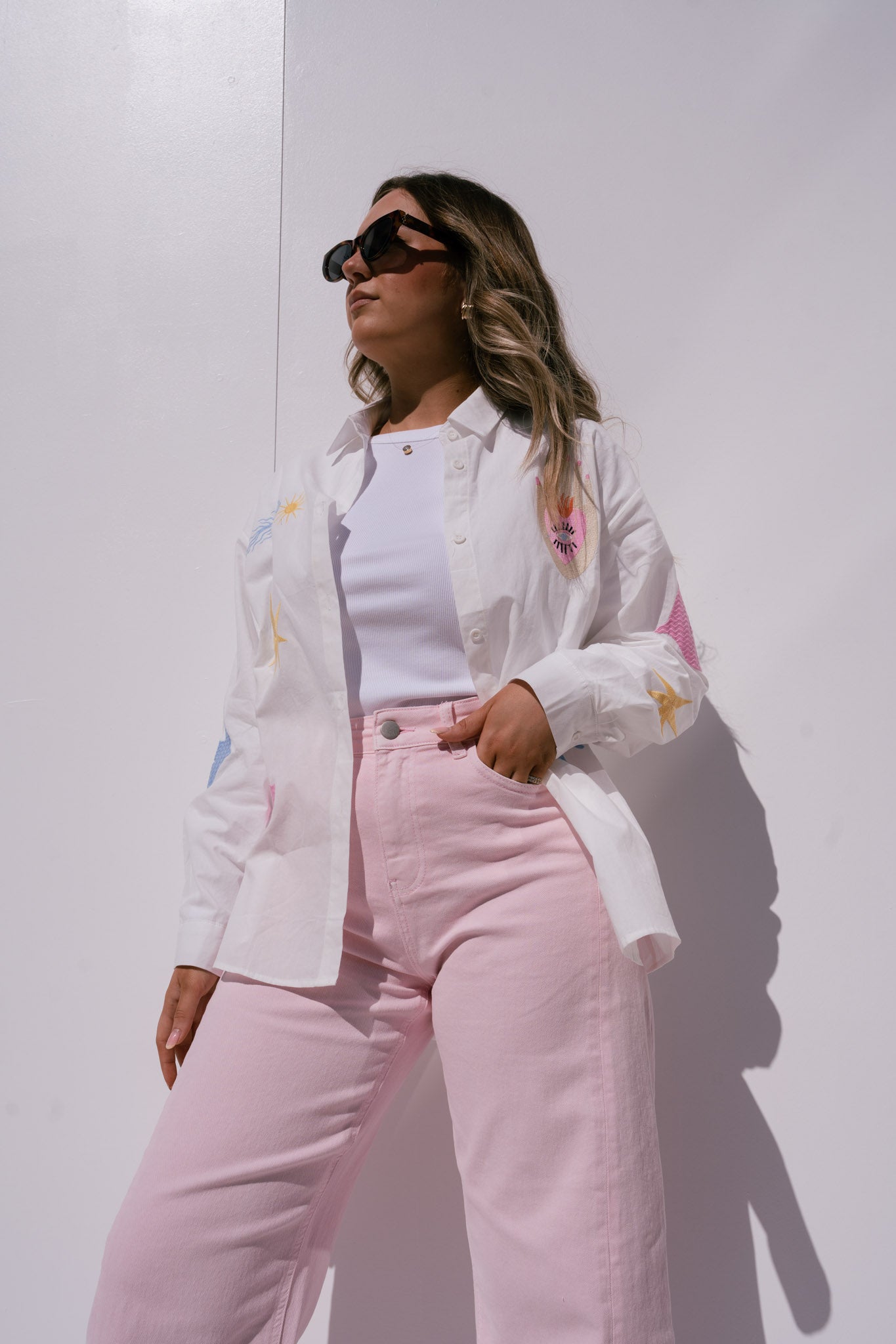 Megan Multi Print Shirt In White
