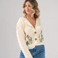Melanie Embroidered Floral Cardigan In Cream