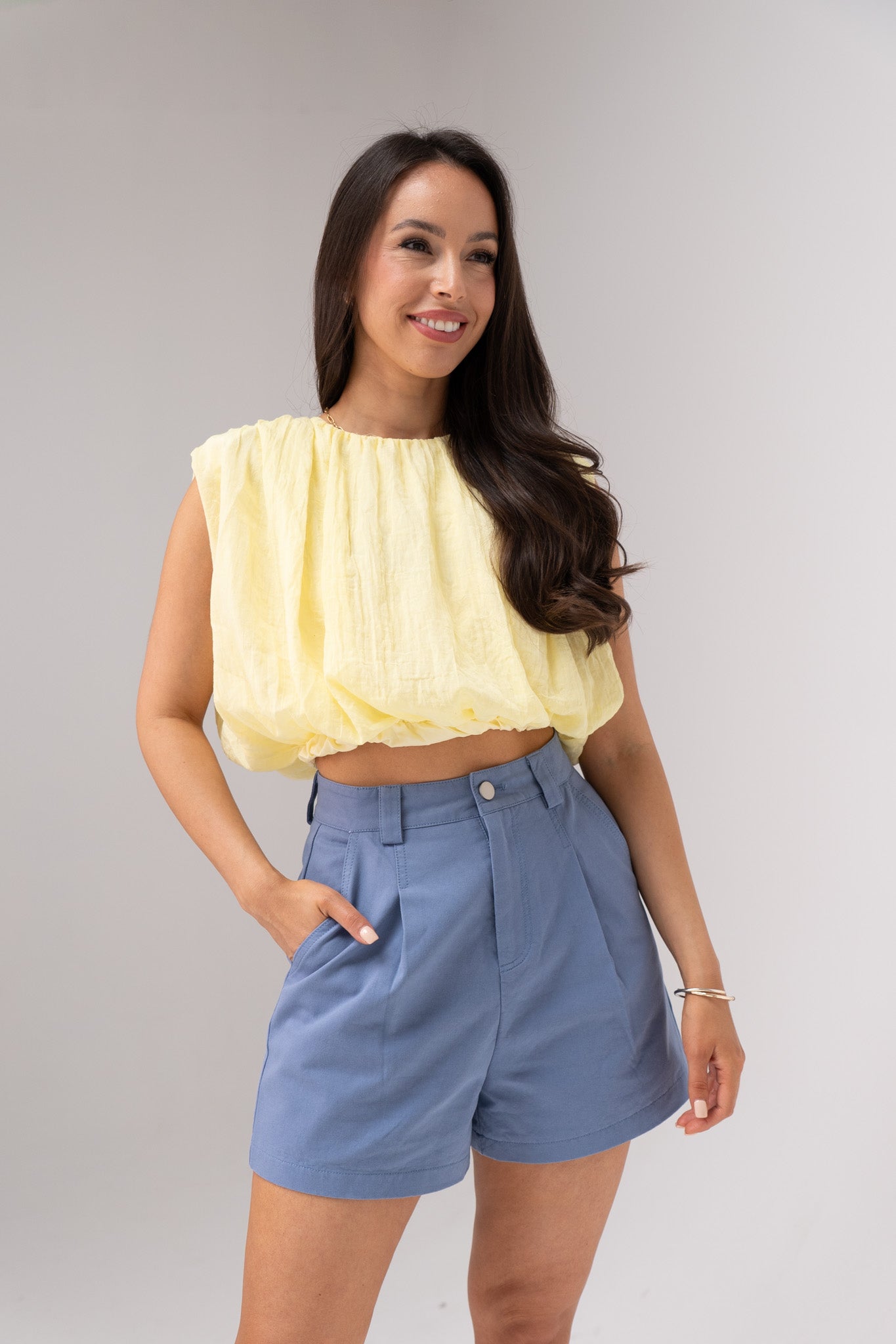 Millie Bubble Hem Top In Yellow