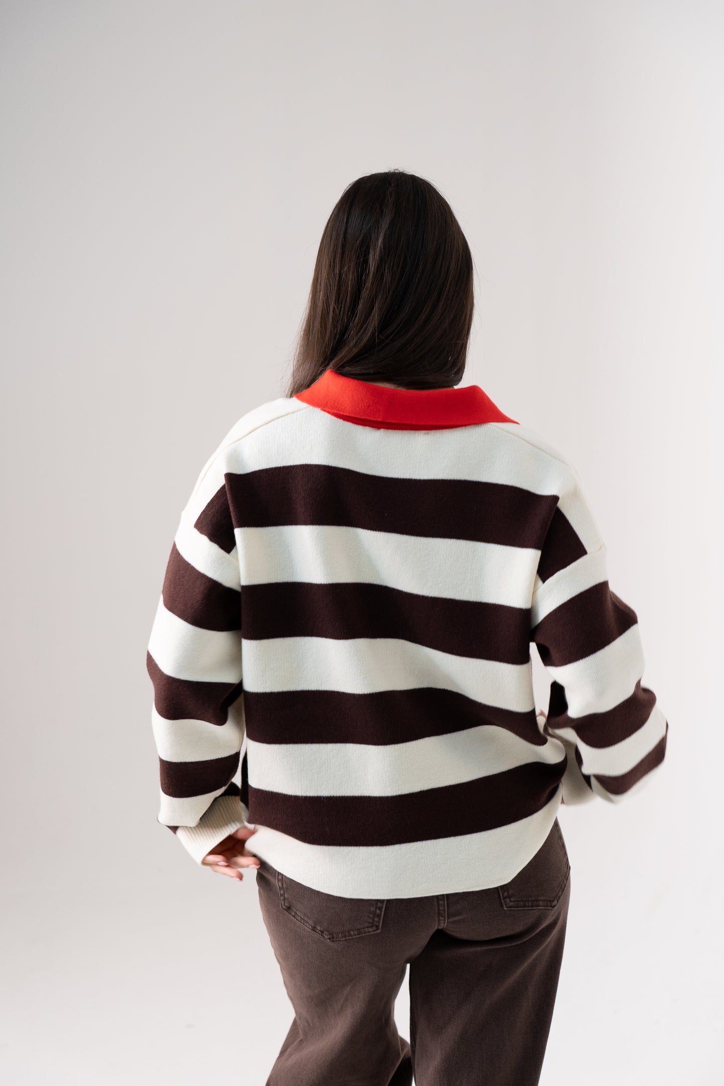 Millie Chocolate Stripe Rugby Top In Cream