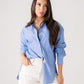 Millie Contrast Collar Stripe Shirt In Blue