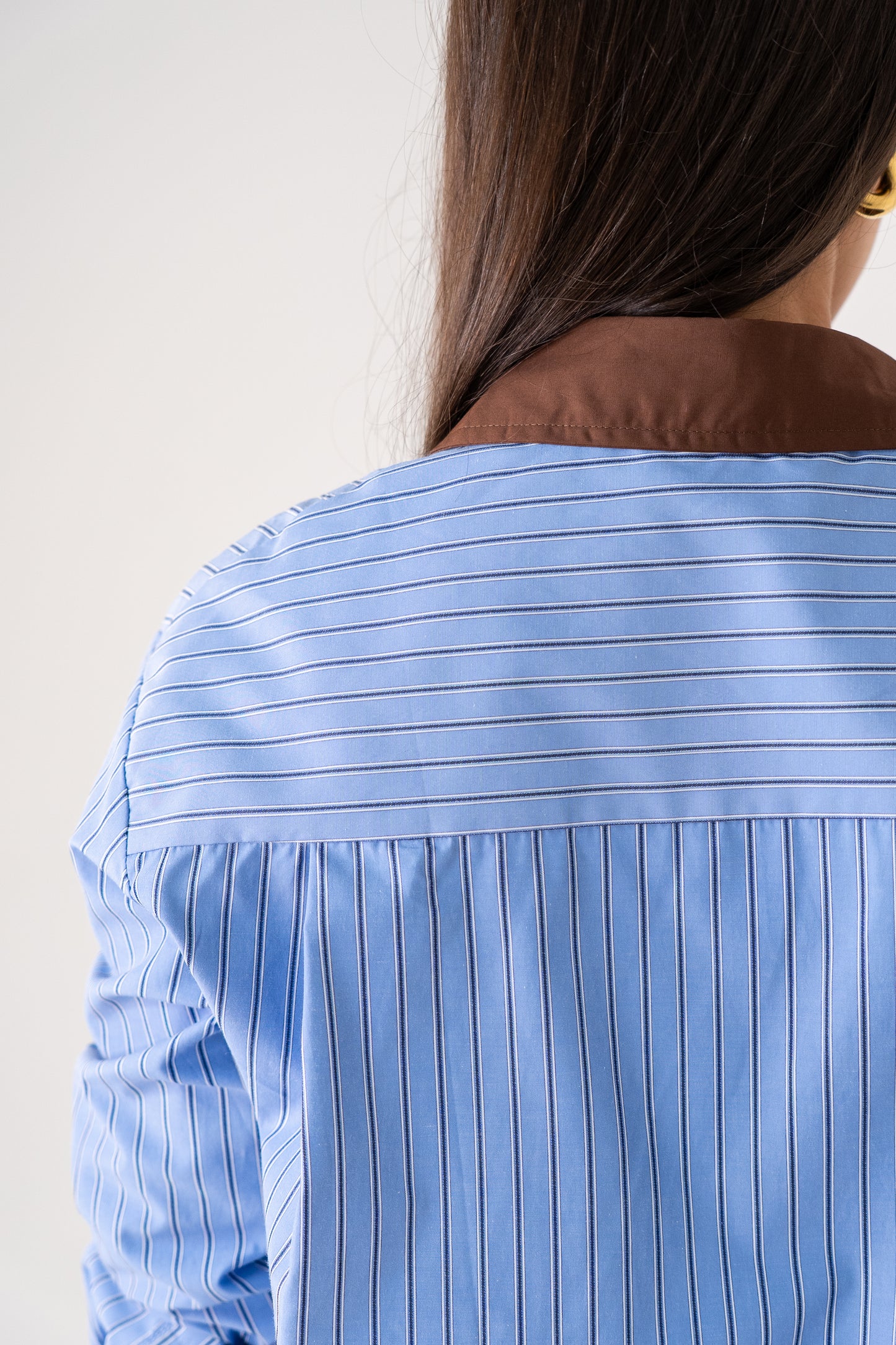 Millie Contrast Collar Stripe Shirt In Blue