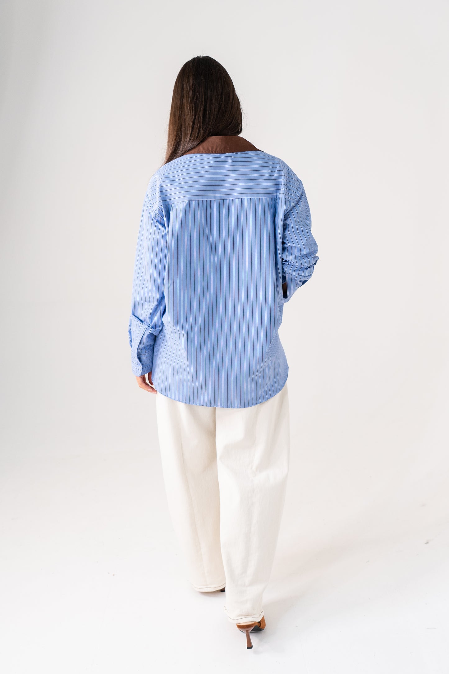 Millie Contrast Collar Stripe Shirt In Blue