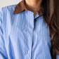 Millie Contrast Collar Stripe Shirt In Blue