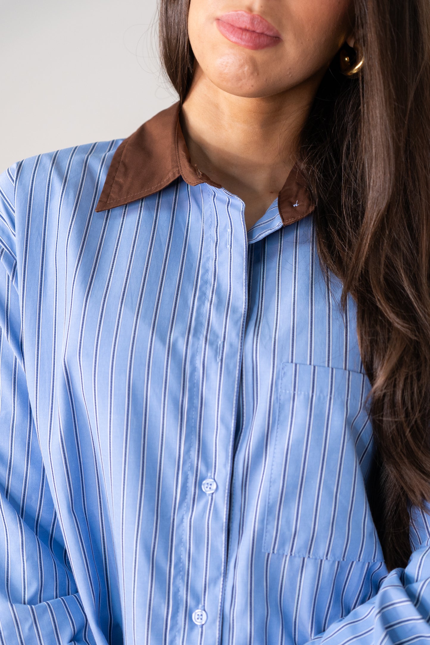 Millie Contrast Collar Stripe Shirt In Blue
