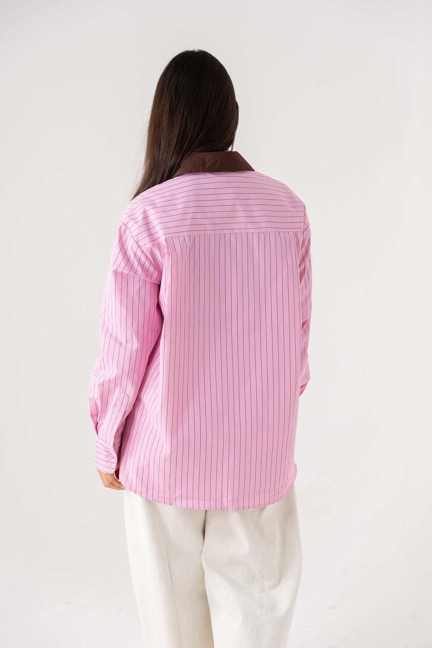 Millie Contrast Collar Stripe Shirt In Pink