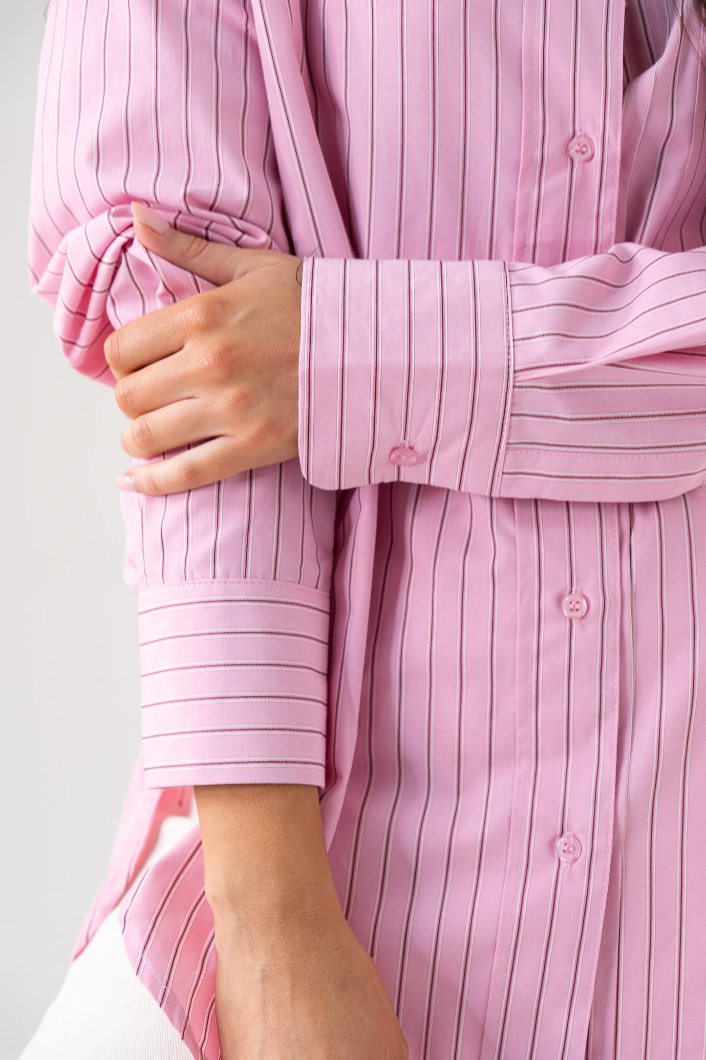 Millie Contrast Collar Stripe Shirt In Pink