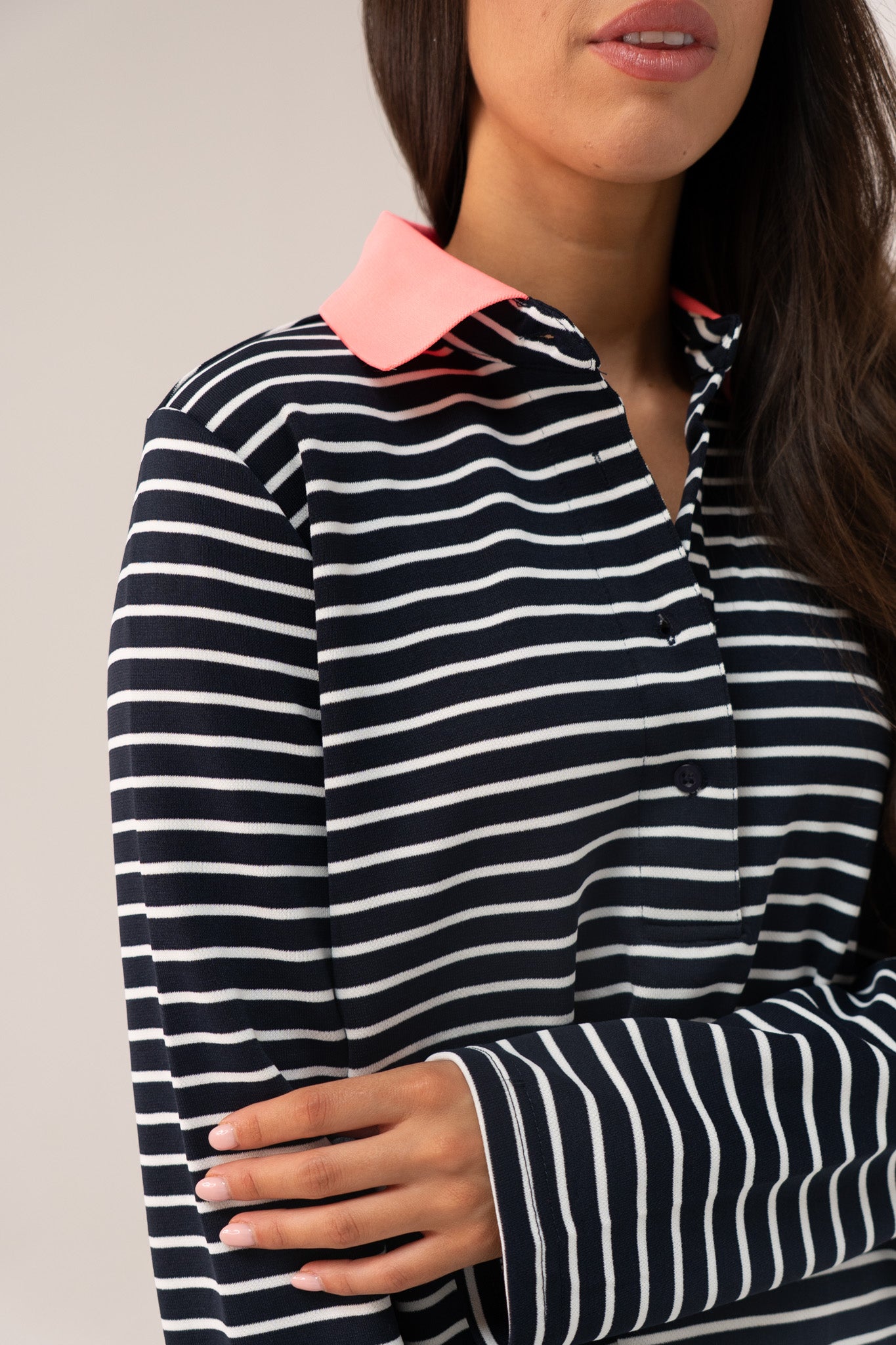 Millie Contrast Collar Top In Navy Stripe