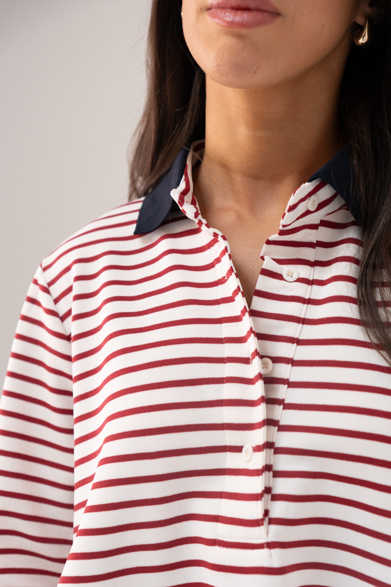 Millie Contrast Collar Top In Wine Stripe