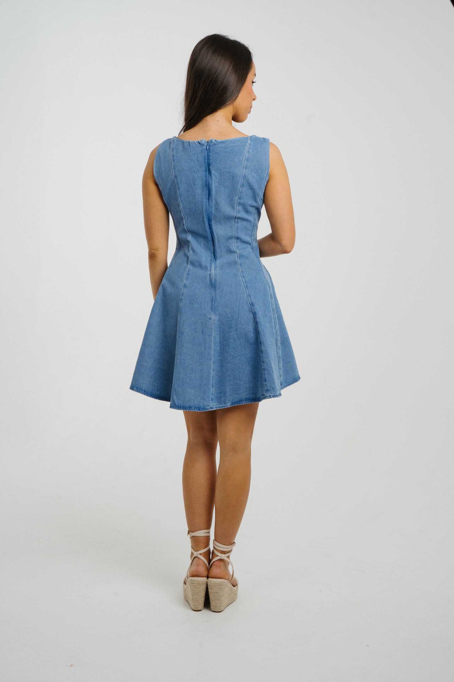 Millie Denim Mini Dress In Mid Wash