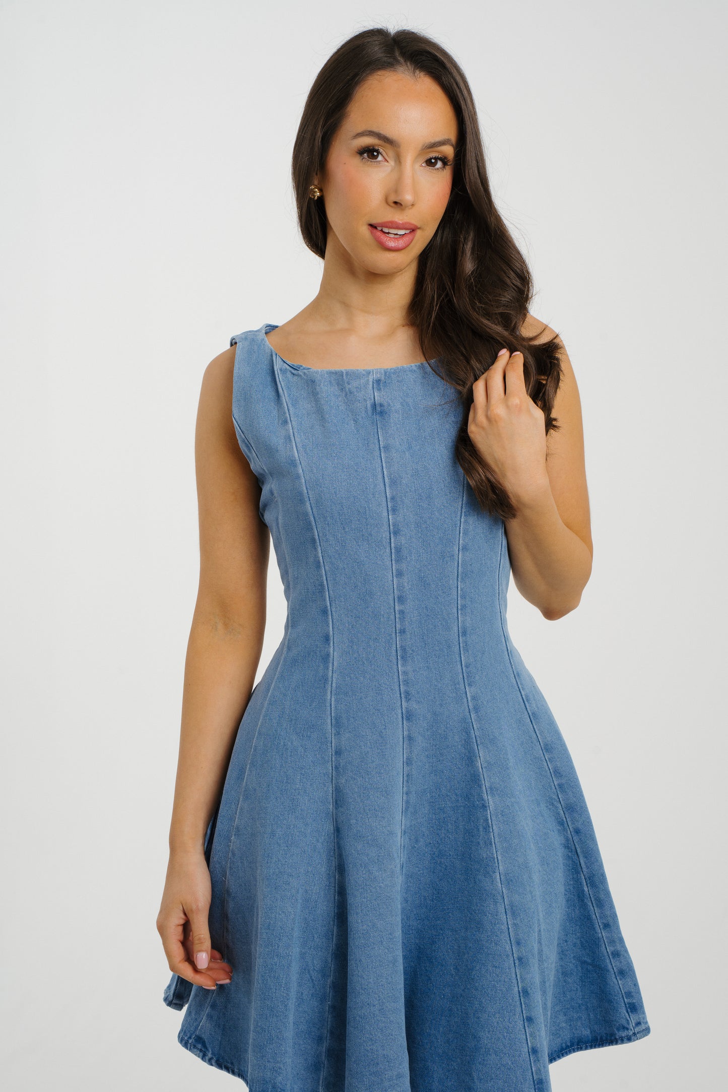 Millie Denim Mini Dress In Mid Wash