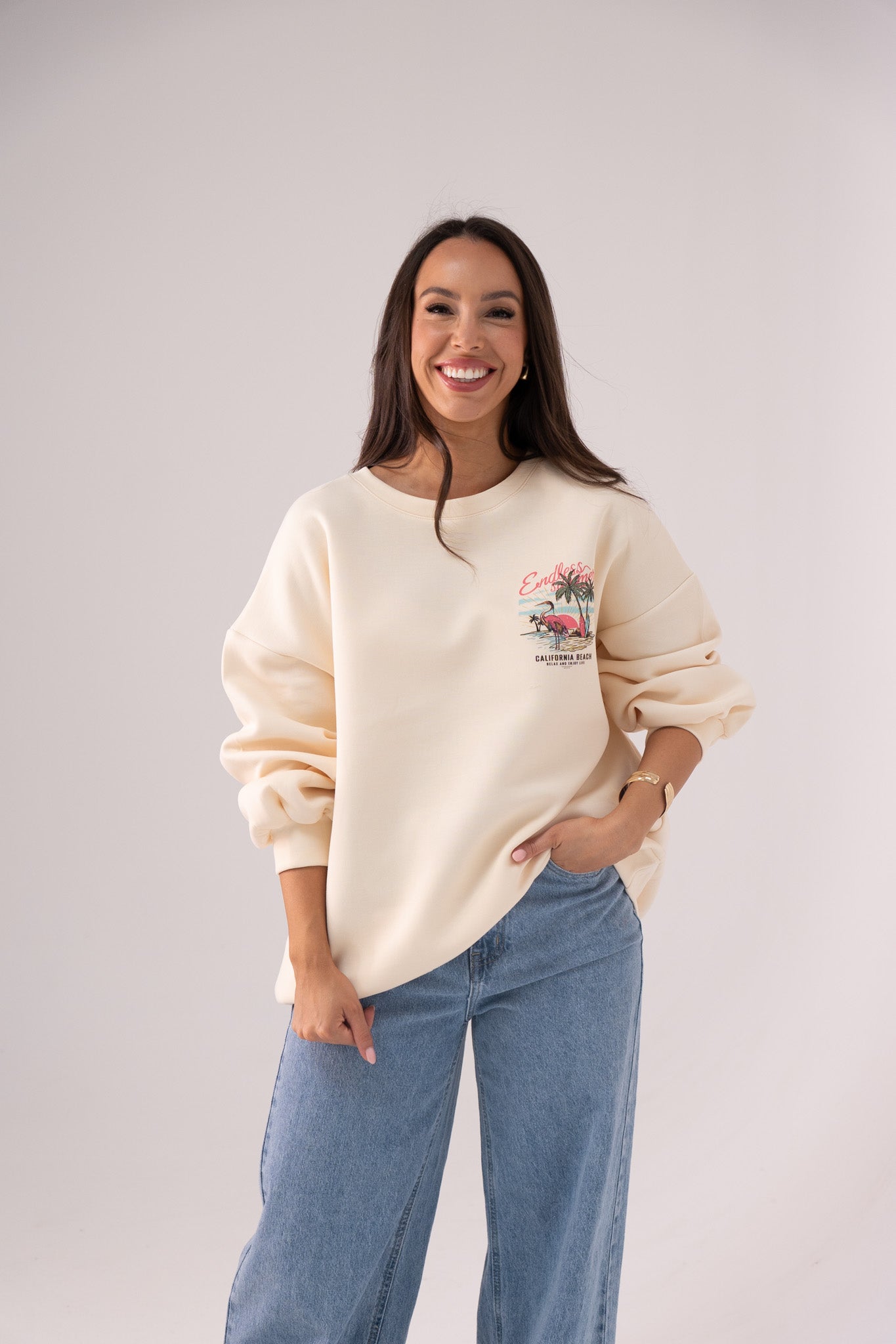 Millie Endless Summer Slogan Sweatshirt In Cream