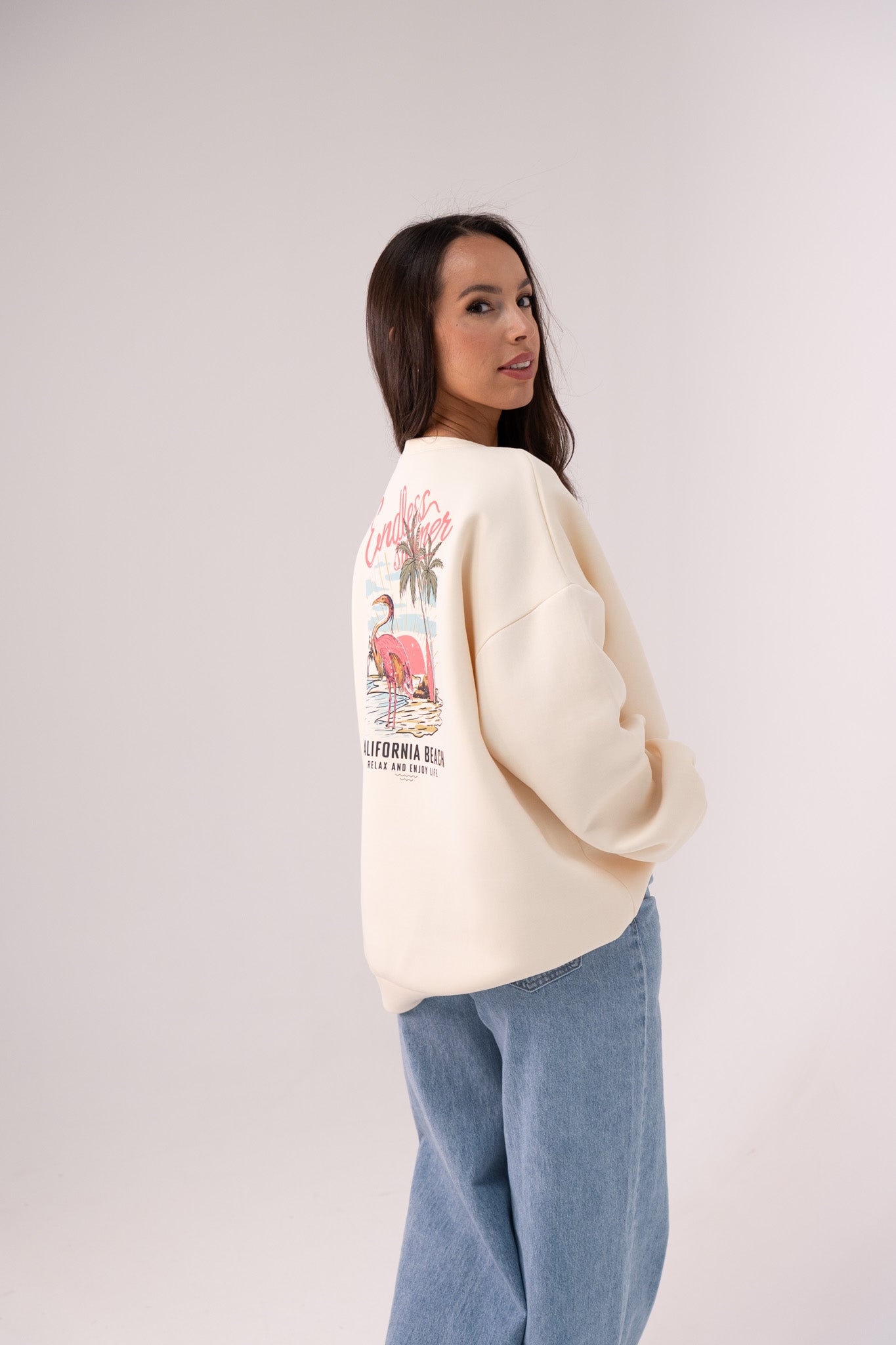 Millie Endless Summer Slogan Sweatshirt In Cream