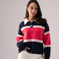 Millie Fuchsia Stripe Rugby Top In Navy