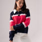 Millie Fuchsia Stripe Rugby Top In Navy