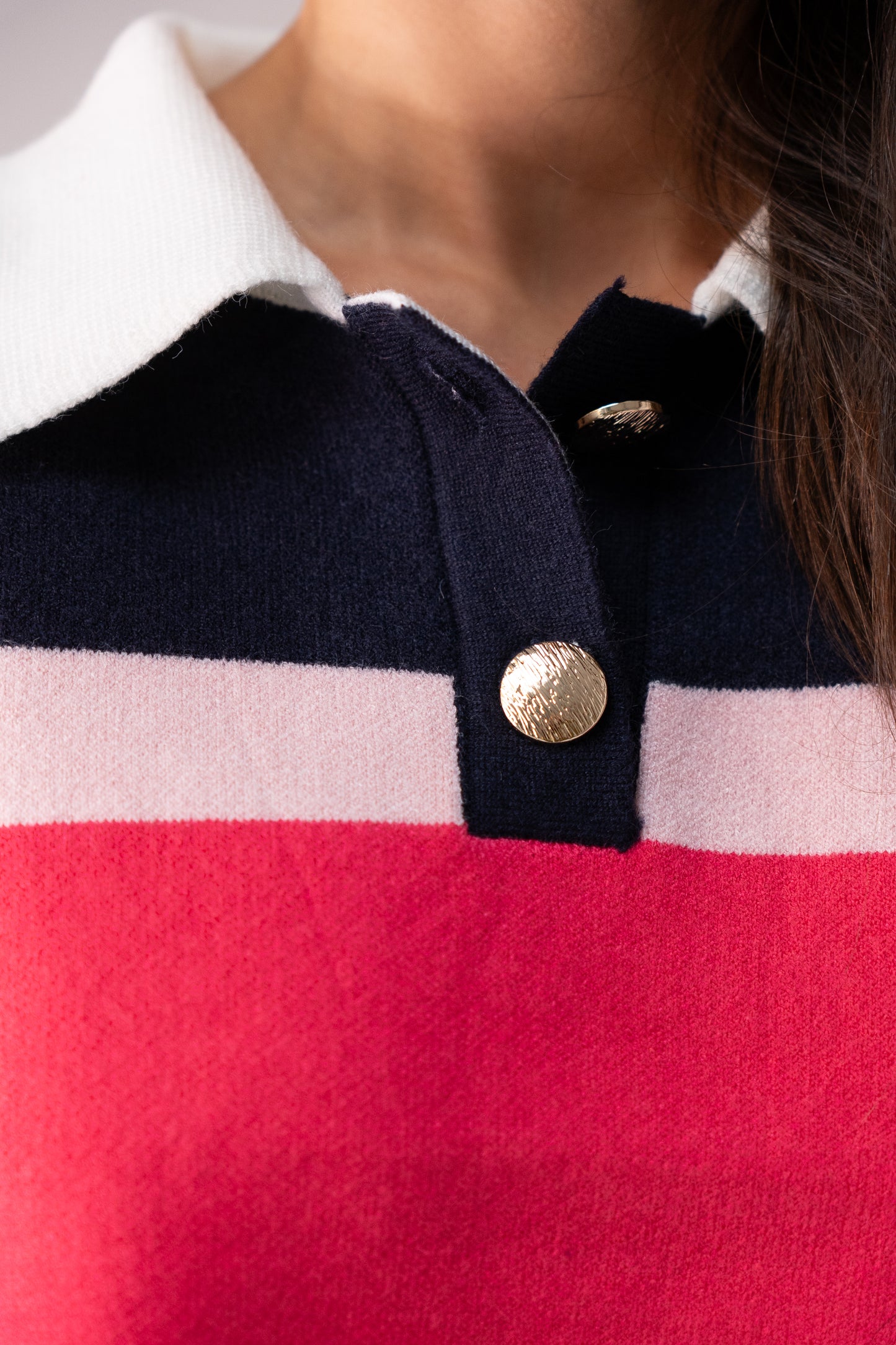 Millie Fuchsia Stripe Rugby Top In Navy