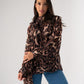 Millie High Neck Drape Top In Leopard Print
