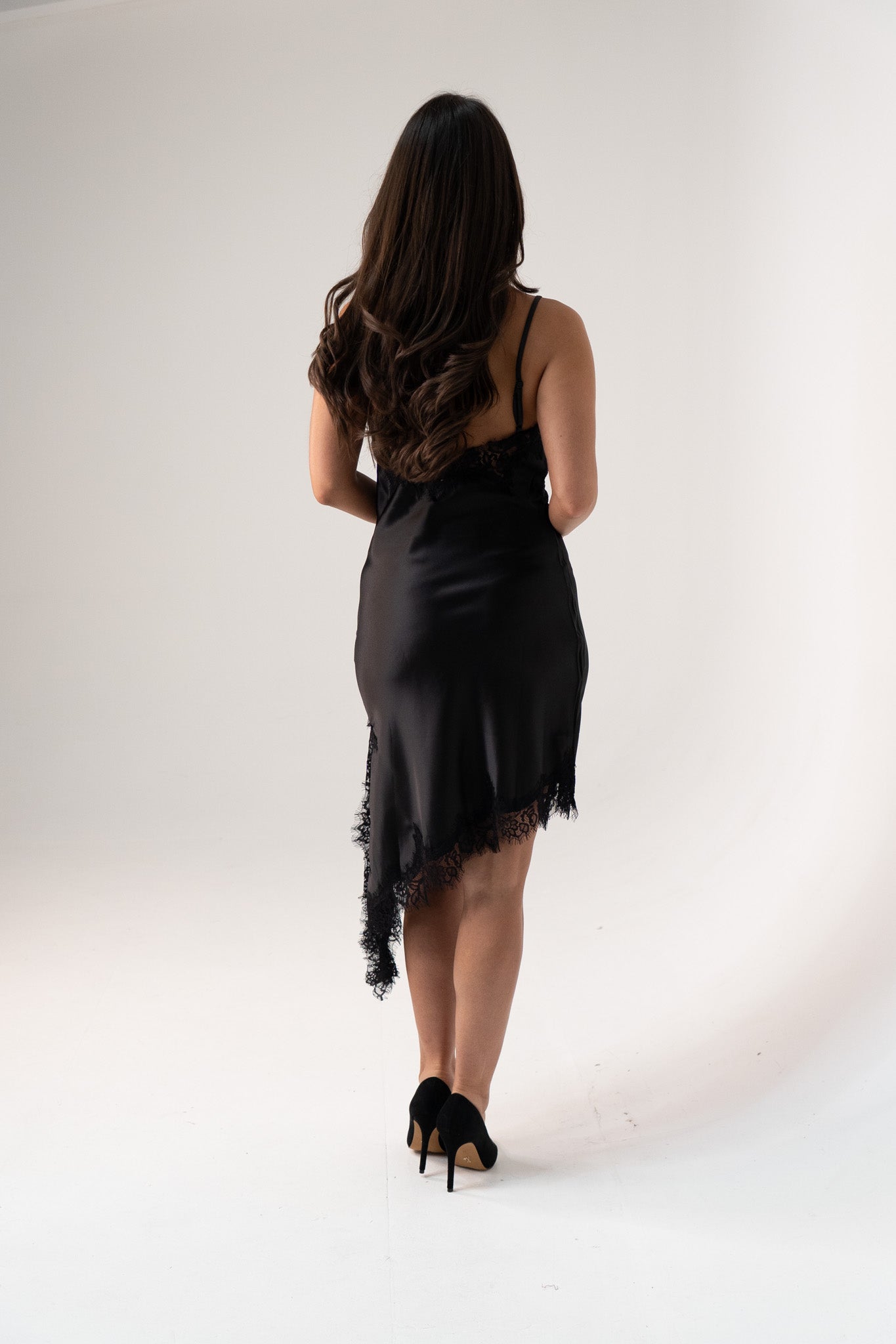 Millie Lace Trim Cami Dress In Black