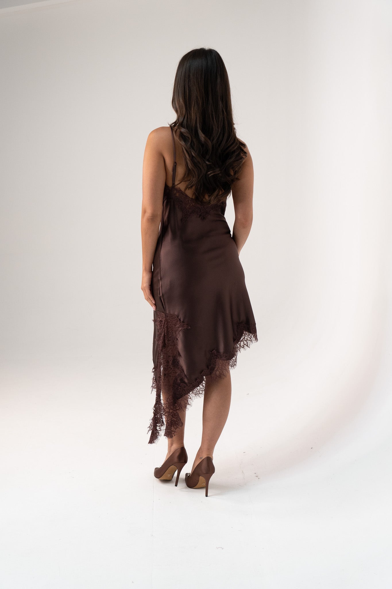 Millie Lace Trim Cami Dress In Chocolate