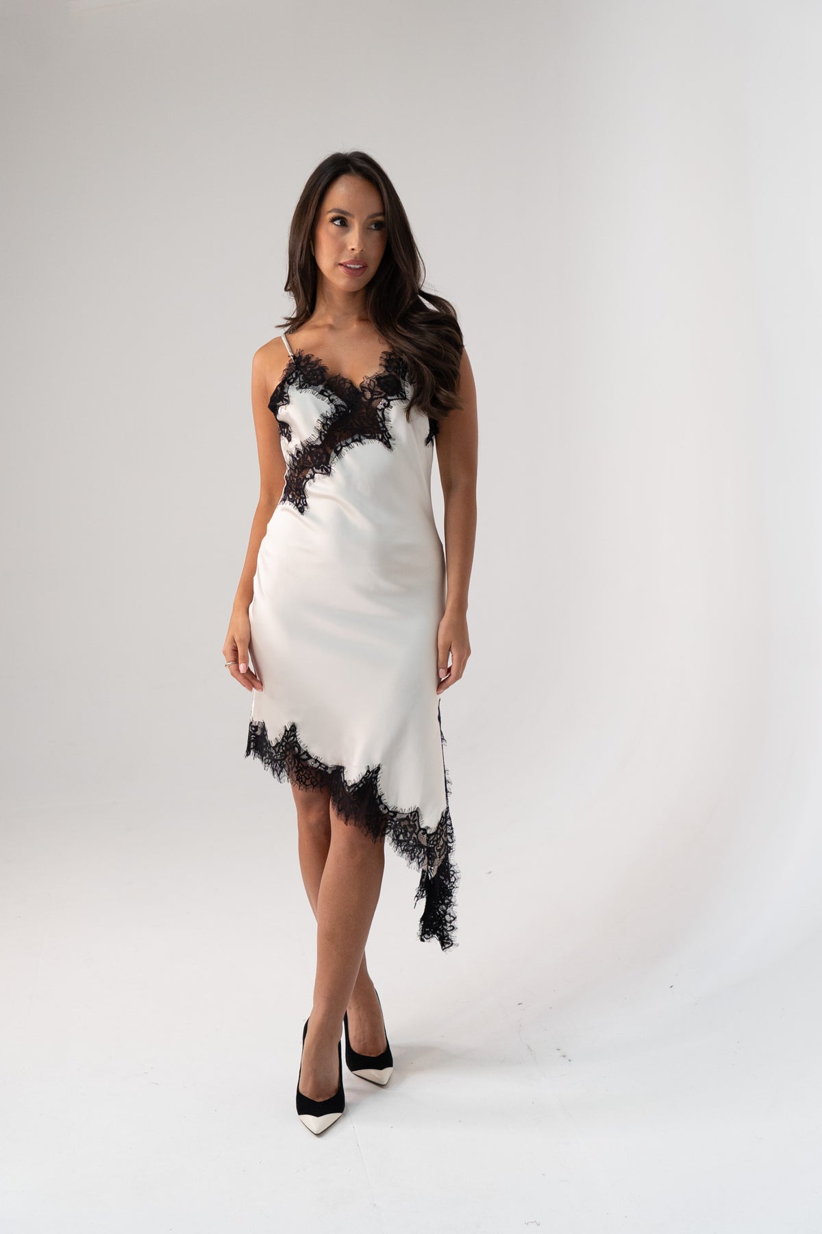 Millie Lace Trim Cami Dress In Cream