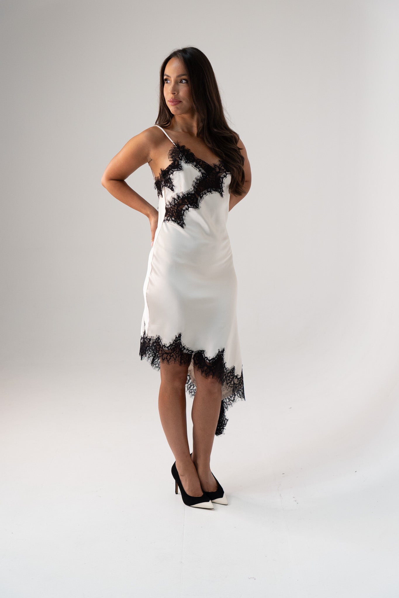 Millie Lace Trim Cami Dress In Cream