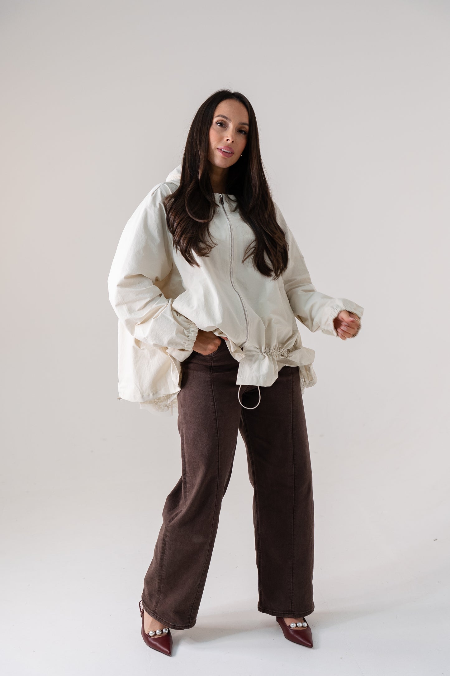 Millie Lace Trim Jacket In Cream