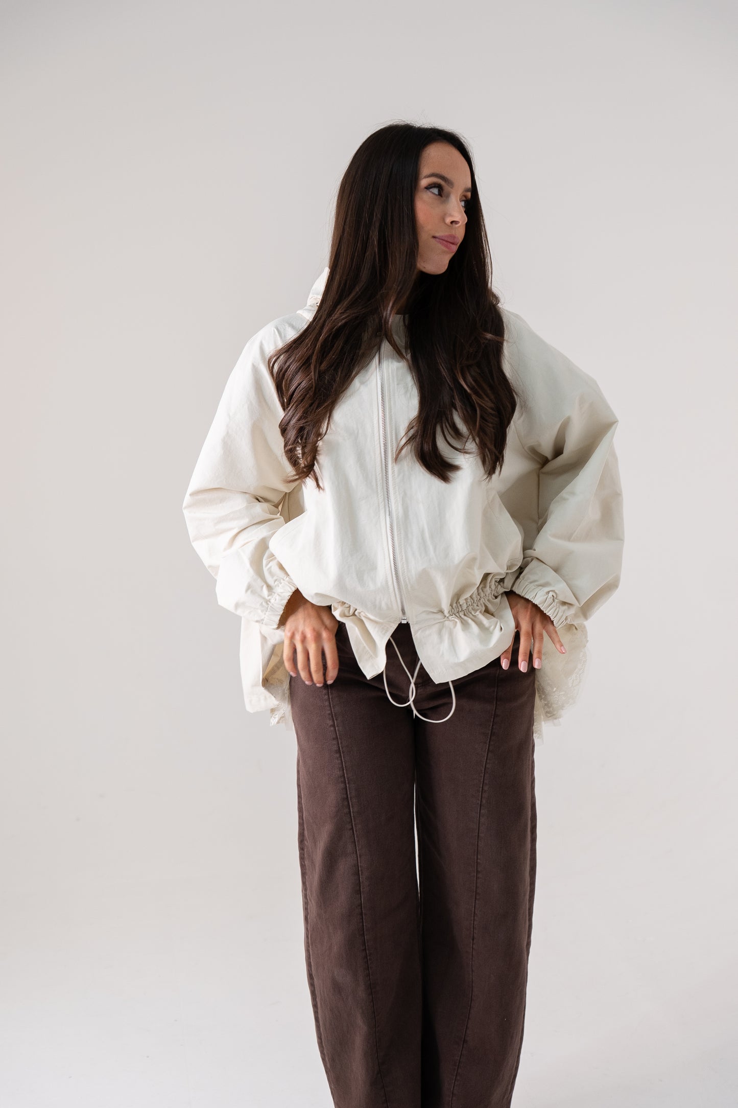 Millie Lace Trim Jacket In Cream