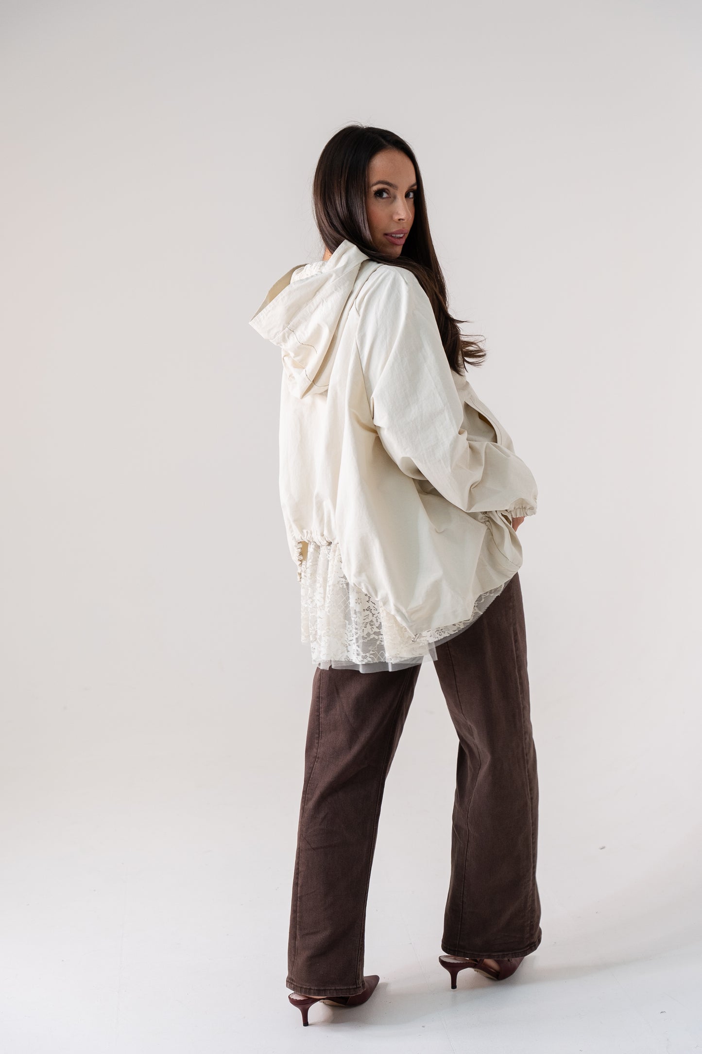 Millie Lace Trim Jacket In Cream