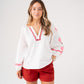 Millie Pink Floral Sleeve Blouse In White