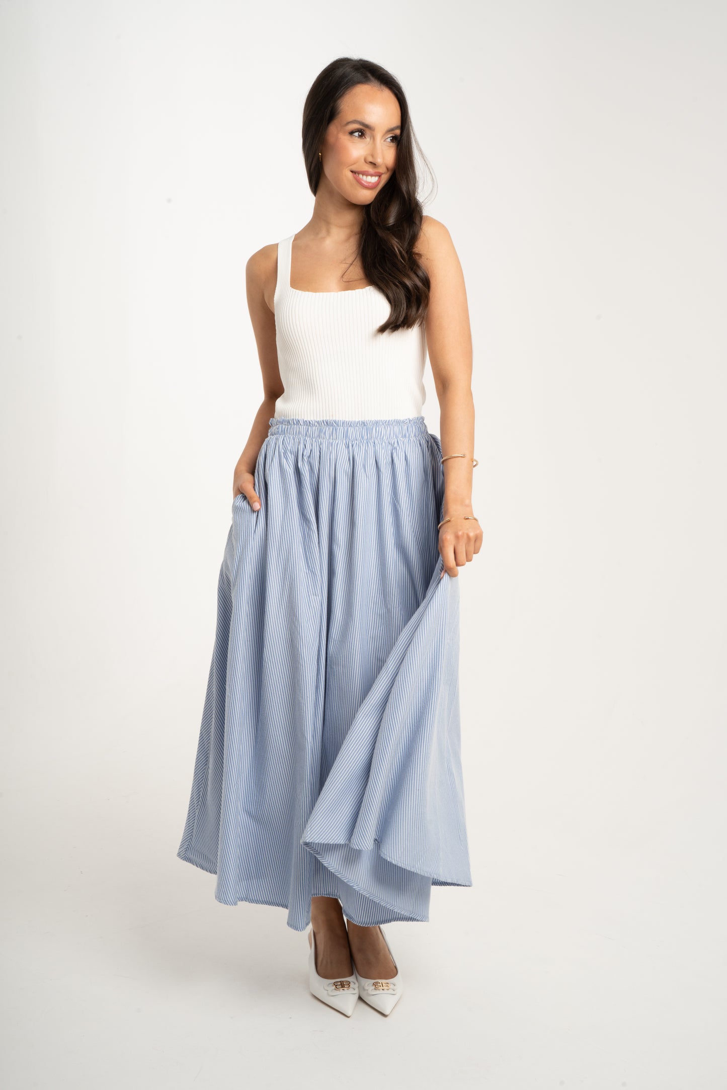 Millie Pinstripe Maxi Skirt In Blue