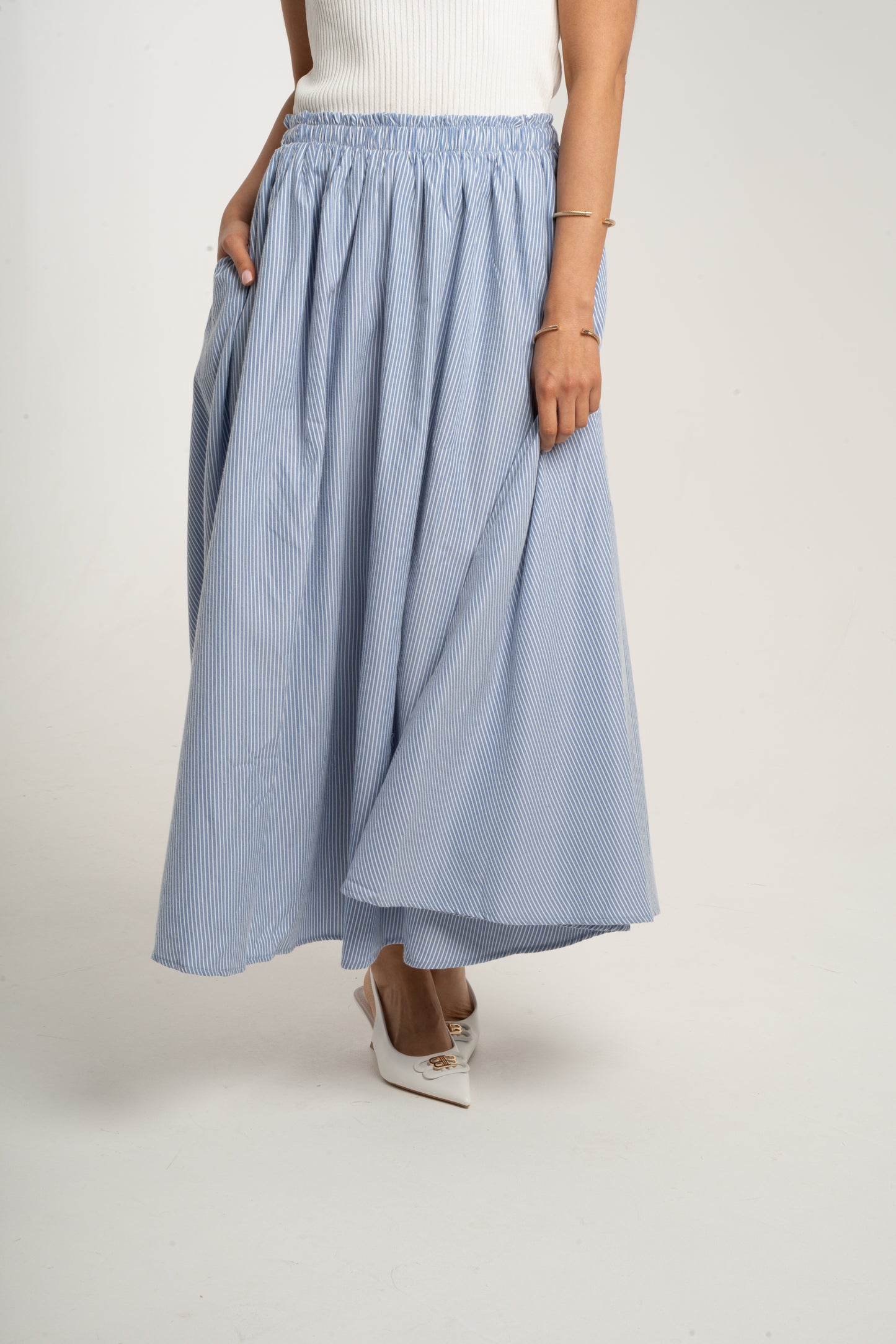 Millie Pinstripe Maxi Skirt In Blue