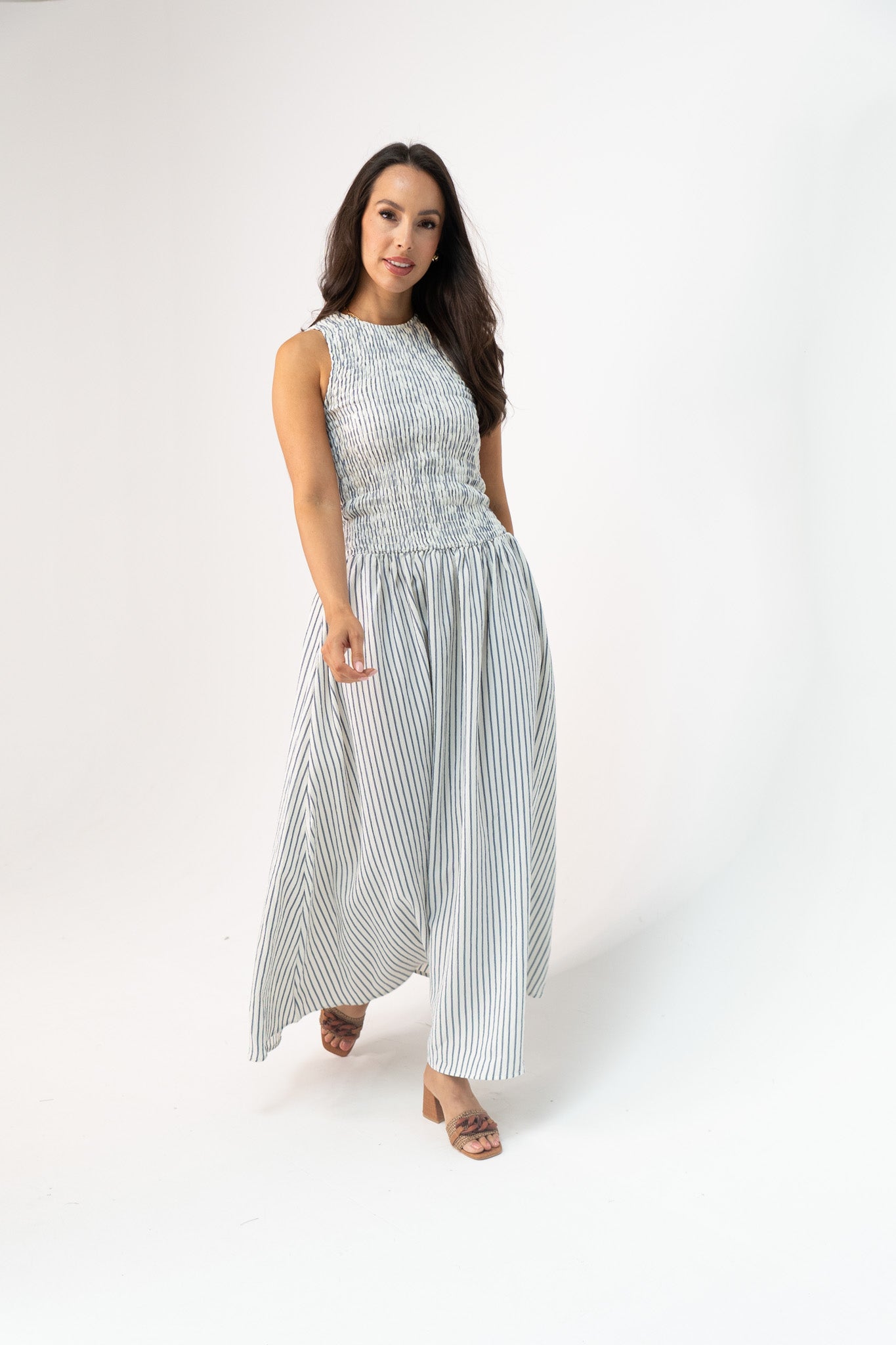 Millie Pinstripe Smock Dress In Navy