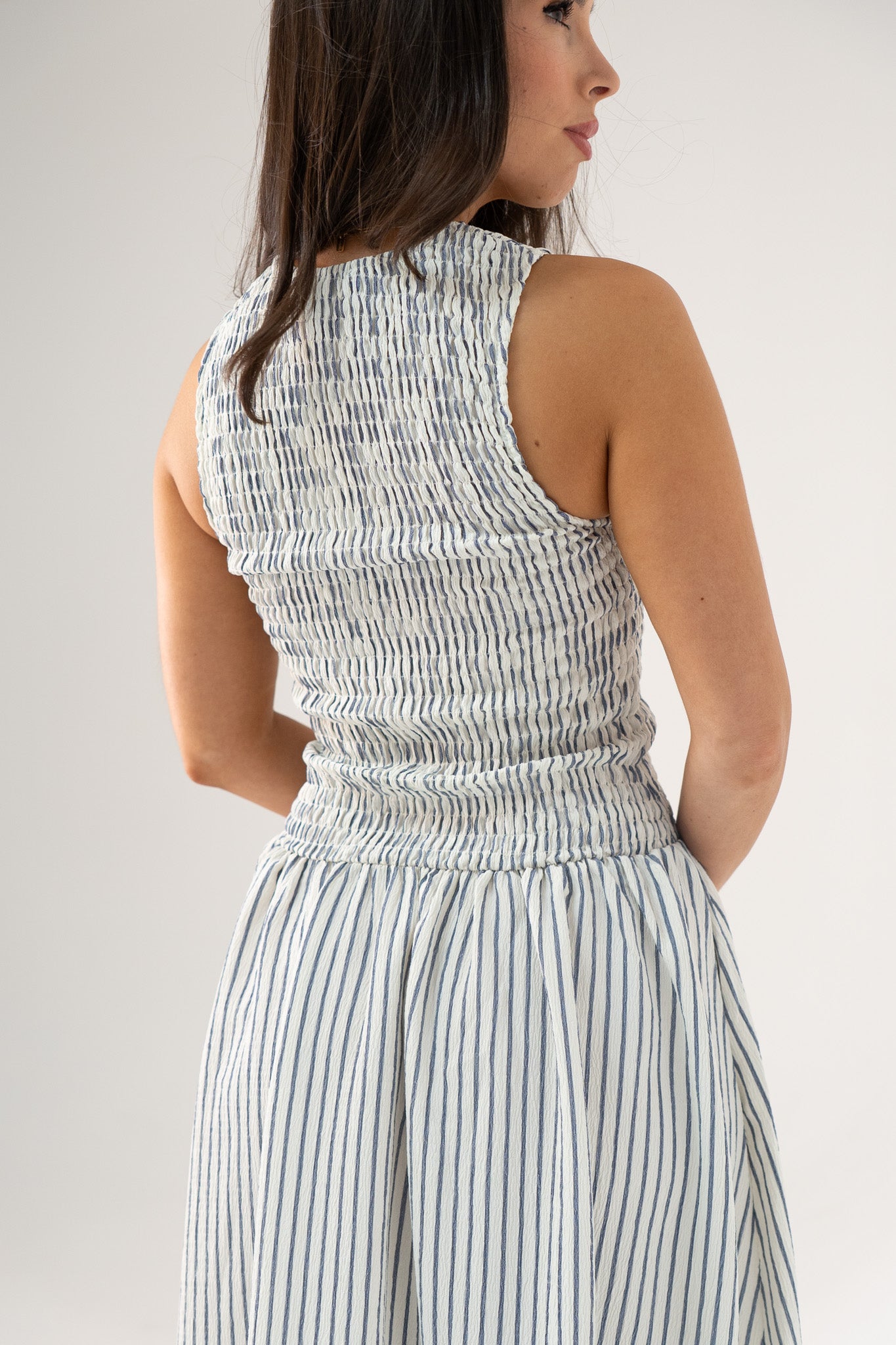 Millie Pinstripe Smock Dress In Navy